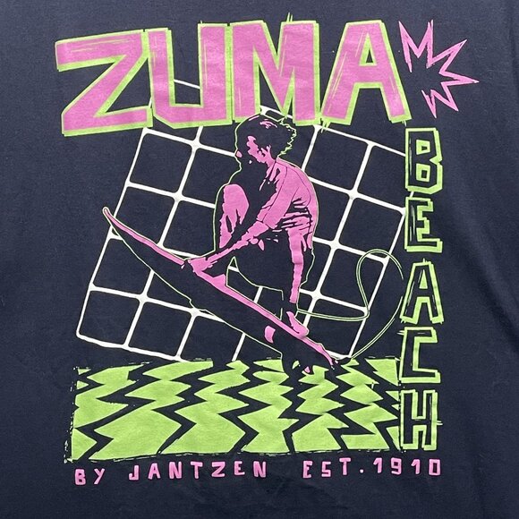 Zuma Beach Graphic Tee By Jantzen M Retro Surf Design Dark Navy - Picture 2 of 5